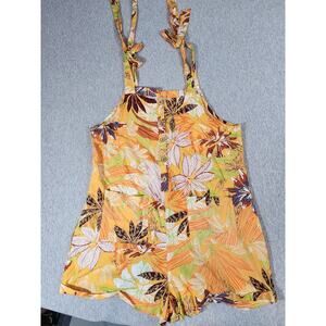 Paradise USA Large romper hawaiian tropical print orange tie shoulder strap